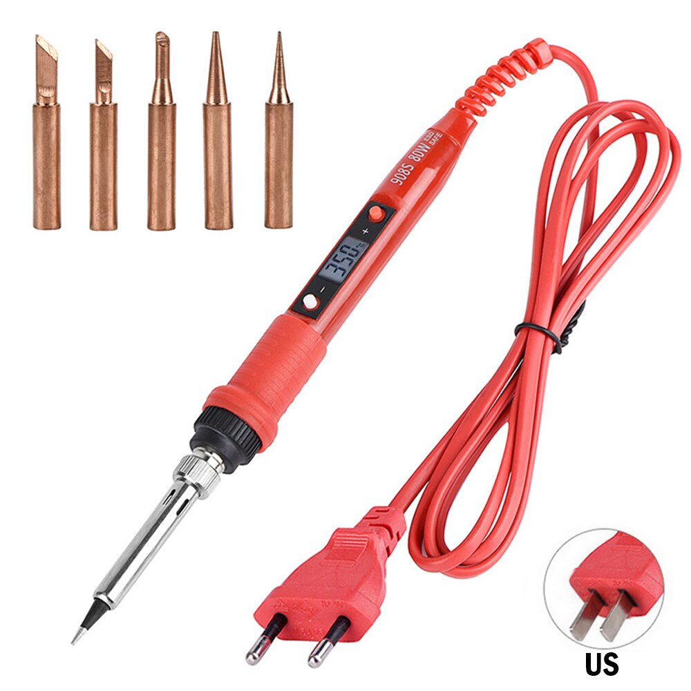 110V 220V 80W LCD Soldering iron kit adjustable temperature solder welding tools Ceramic heater soldering tips 15kind copper tip: Orange