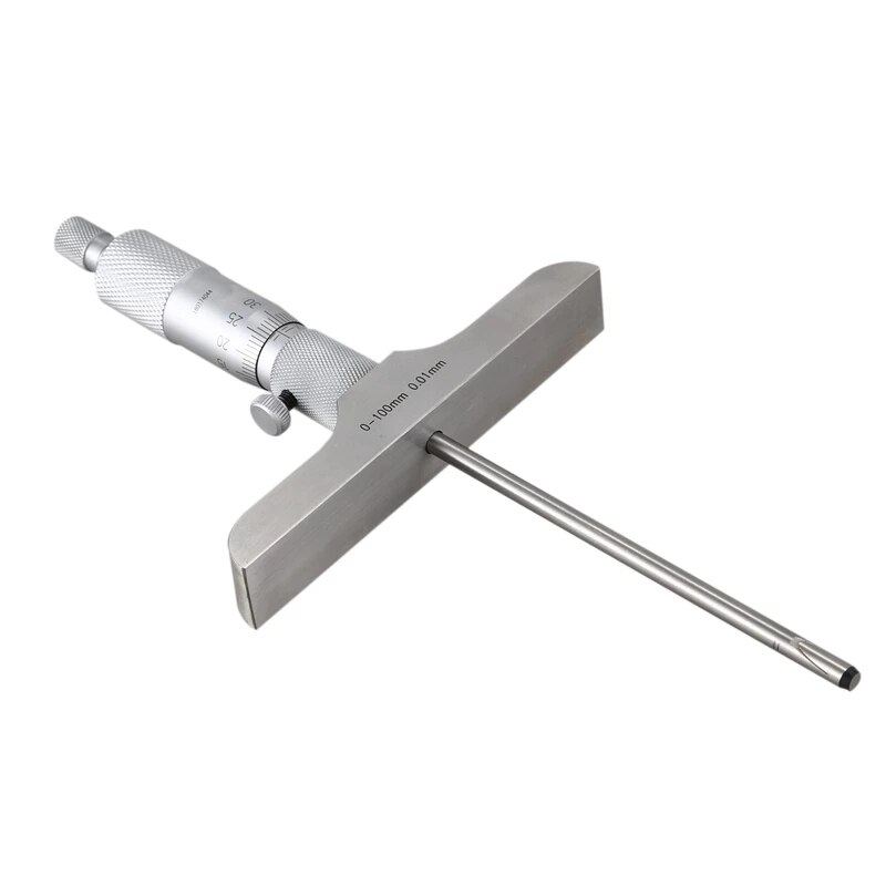 0-100mm Depth Micrometer 100mm 0.01mm Depth Micrometer Gauge With 4 Rods Measurement Caliper Tool