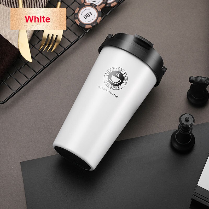 500ML Coffee Mug 304 Stainless Steel Travel Mug Double Wall Vacuum Insulated Tumbler Wide Mouth Tea Cup with Lid: White B