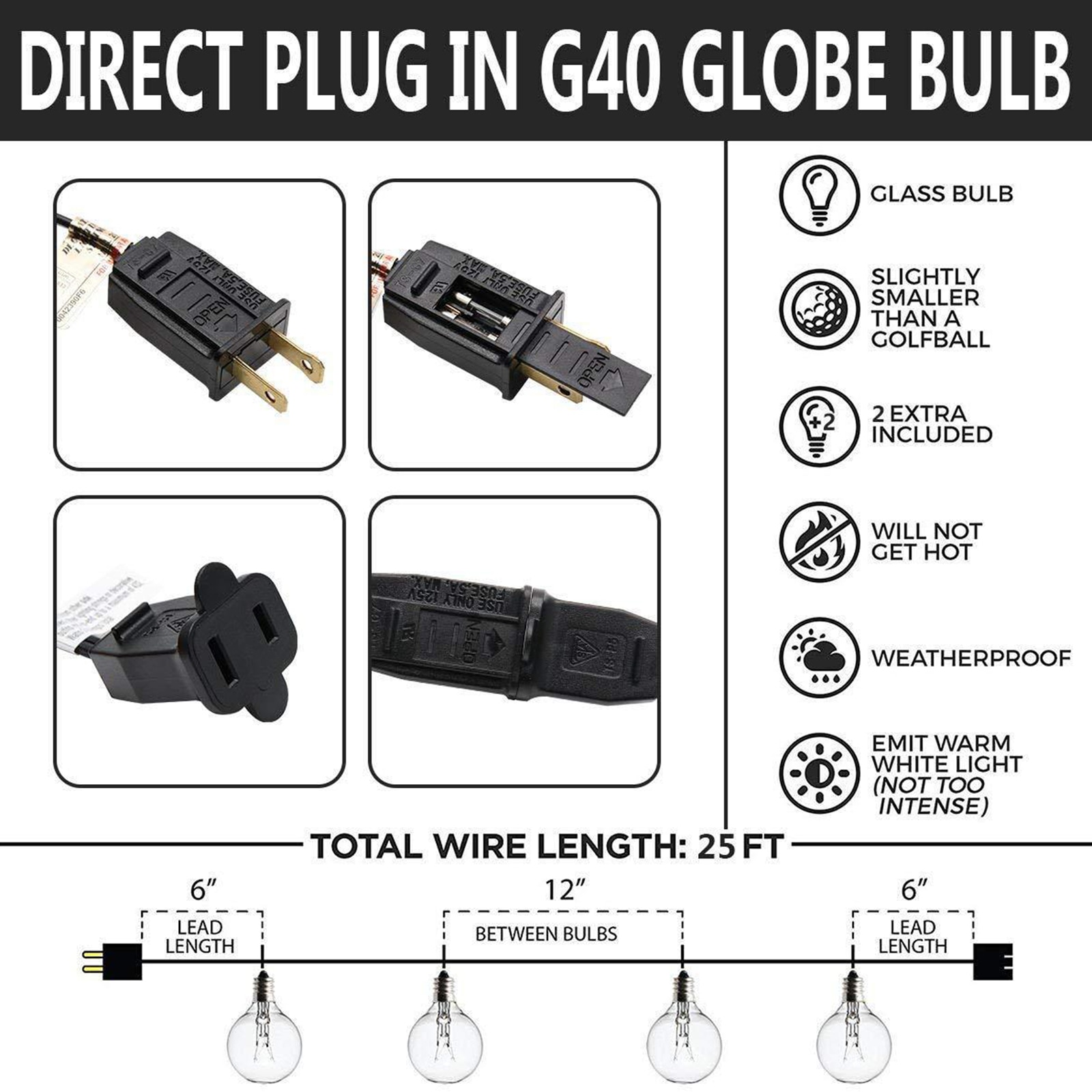 25 kupfer draht PVC außen vorhang dekoration lampe 2700 leucht G40 Amerikanischen Standard 25 lampen wolfram Filament lampe Schnur