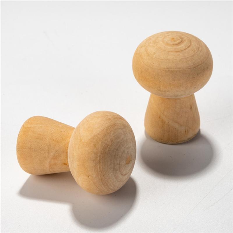 10PCS Wooden Mushroom Shape DIY Ornaments Hand Painting Adornments Decorative Wooden Decor For Boys Girls Students Light Brown