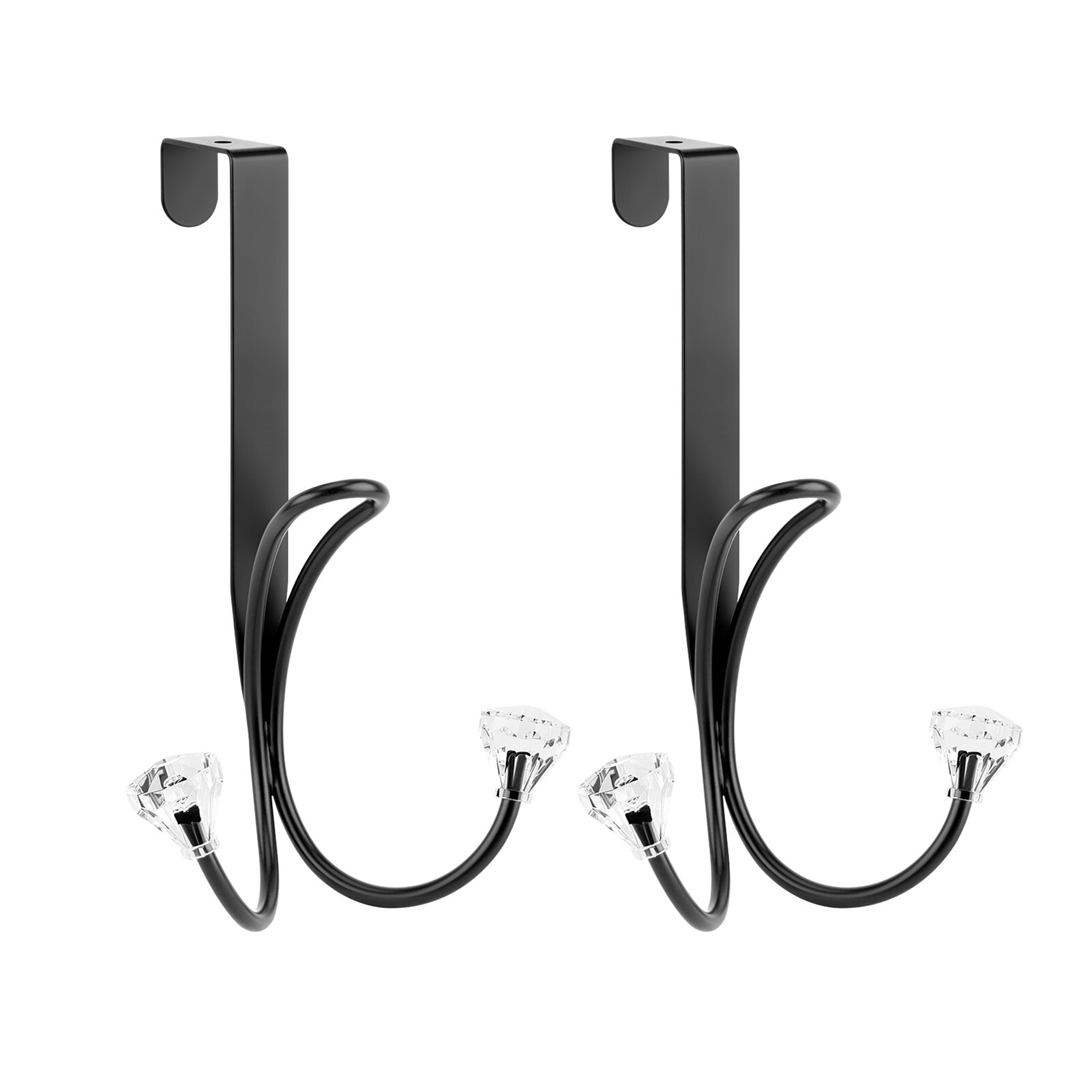 Over The Door Double Hanger Hooks Declutter Twin Hook For Christmas Wreath Bag Coats Hanging Storage Organizer Hanger Hook: A pair Black