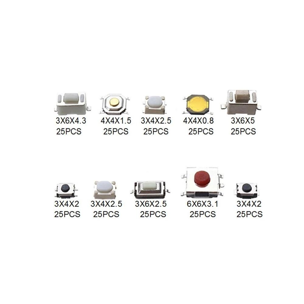 250 Stuks 10 Soorten Tactile Drukknop Auto Afstandsbediening Sleutel Knop Microschakelaar Tool Kit Momentary Tact Assortiment Kit