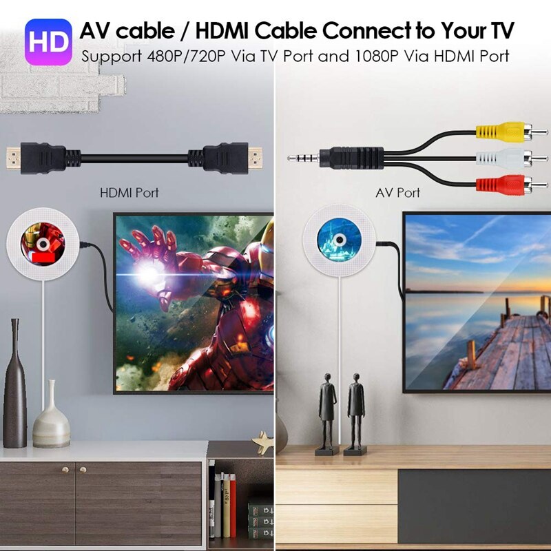 Kannettava dvd-soitin hdmi-ulostulo 1080p,  seinäasennettava cd soitin kaukosäätimen kodin sisäänrakennetut hifi kaiuttimet fm radi