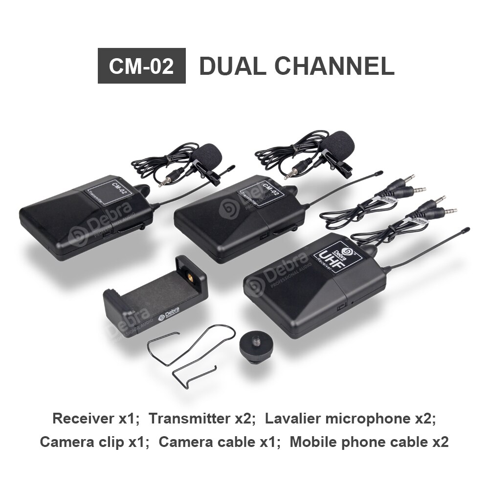 Debra Cm Serie Uhf Draadloze Lavalier Microfoon Met 30 Selecteerbare Kanalen, 50M Bereik Voor Dslr Camera Interview Live Opname