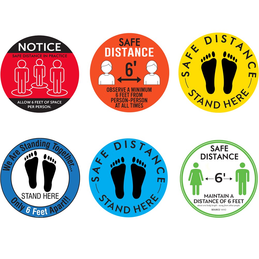 Social Distancing Floor Decals Safety Floor Sign Marker poster Maintain 6 Foot Distance Anti-Slip, Commercial Grade 11" Round