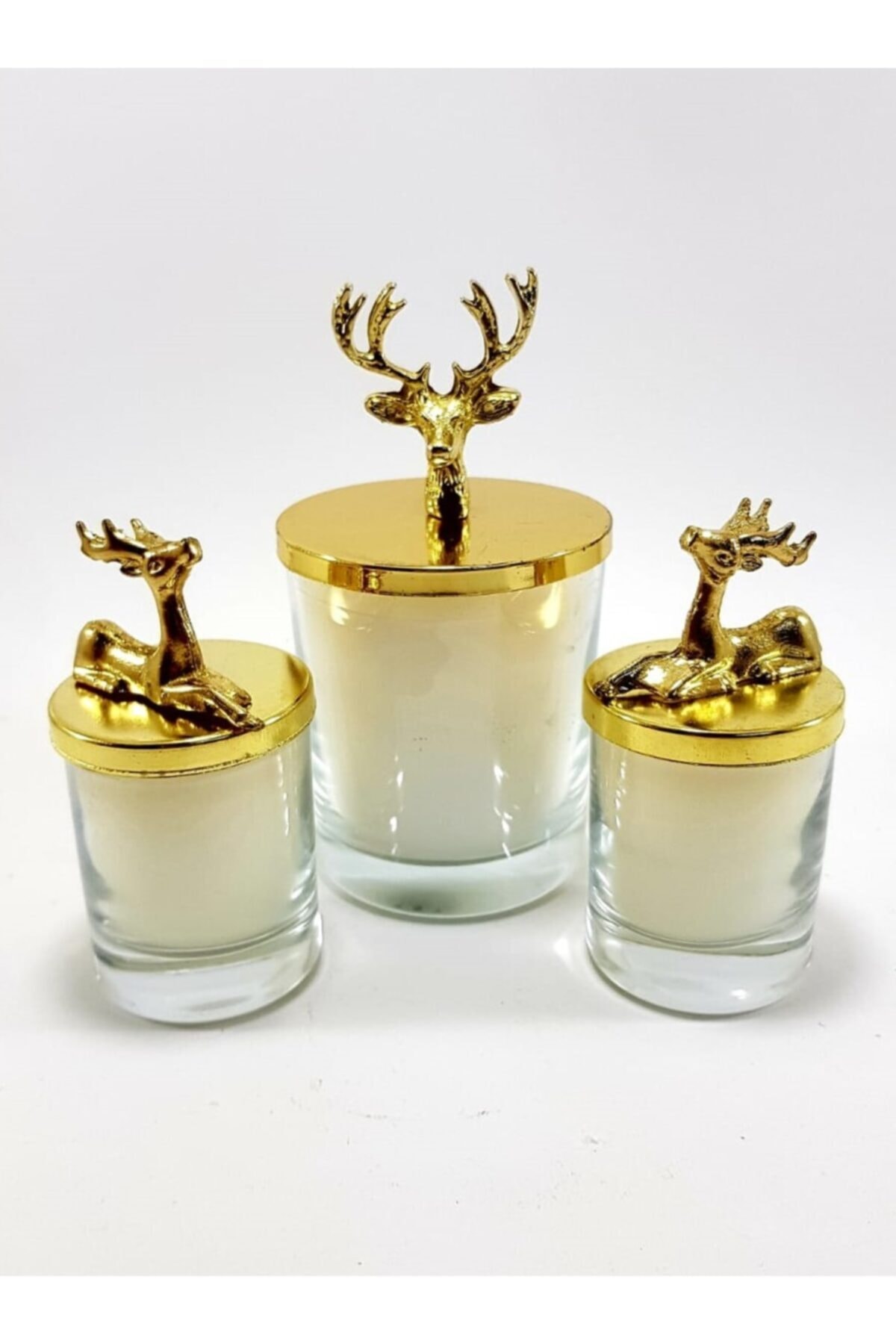 Enzio Home Lux Decorative Gold Deer Glass Candle Set