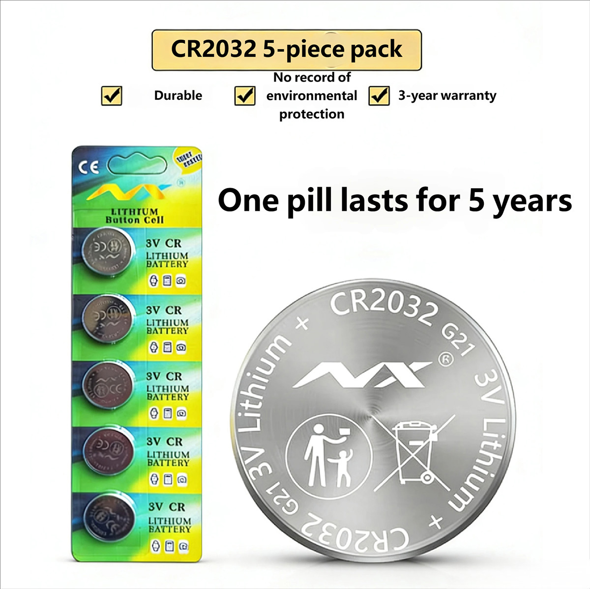 1-60 pz. Batterie CR2032 al litio da 3V a bottone per telecomando auto, orologio, bilancia, scheda madre computer