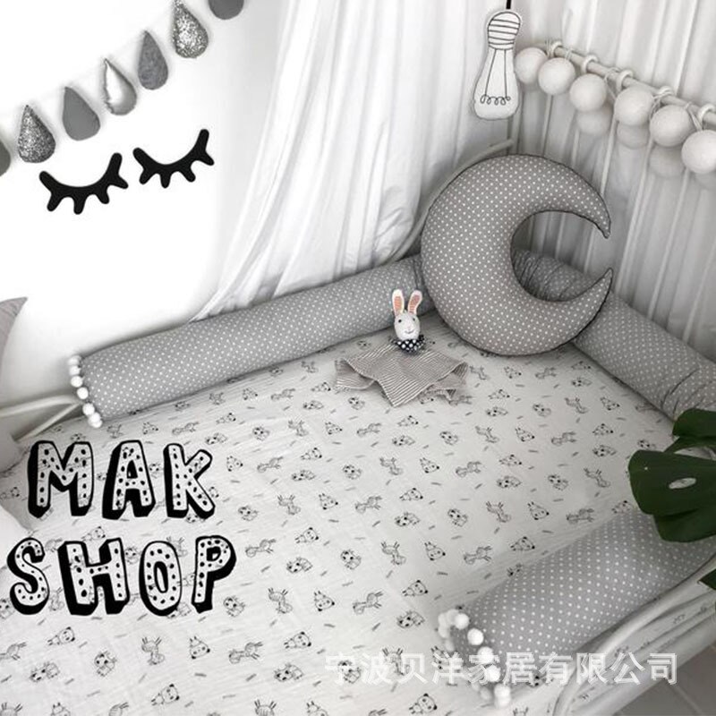 Cotton bed surrounded by Nordic children decorated crib fence ins style crash guardrail Not removable and washable