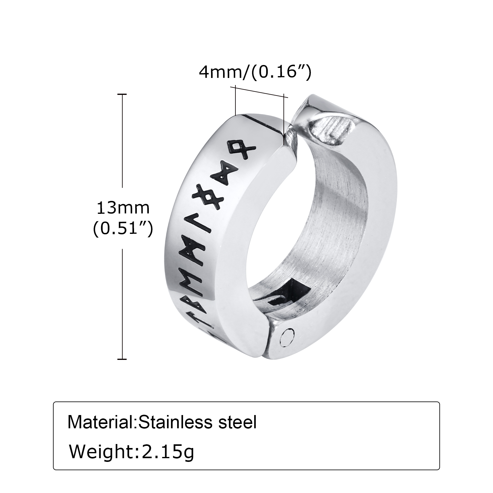 Vnox Viking Runen Hoepel Oorbellen Voor Mannen, Niet Doorboord Clip Oorbellen, rvs Odin Noorse Viking Amulet Brief Woorden Huggie