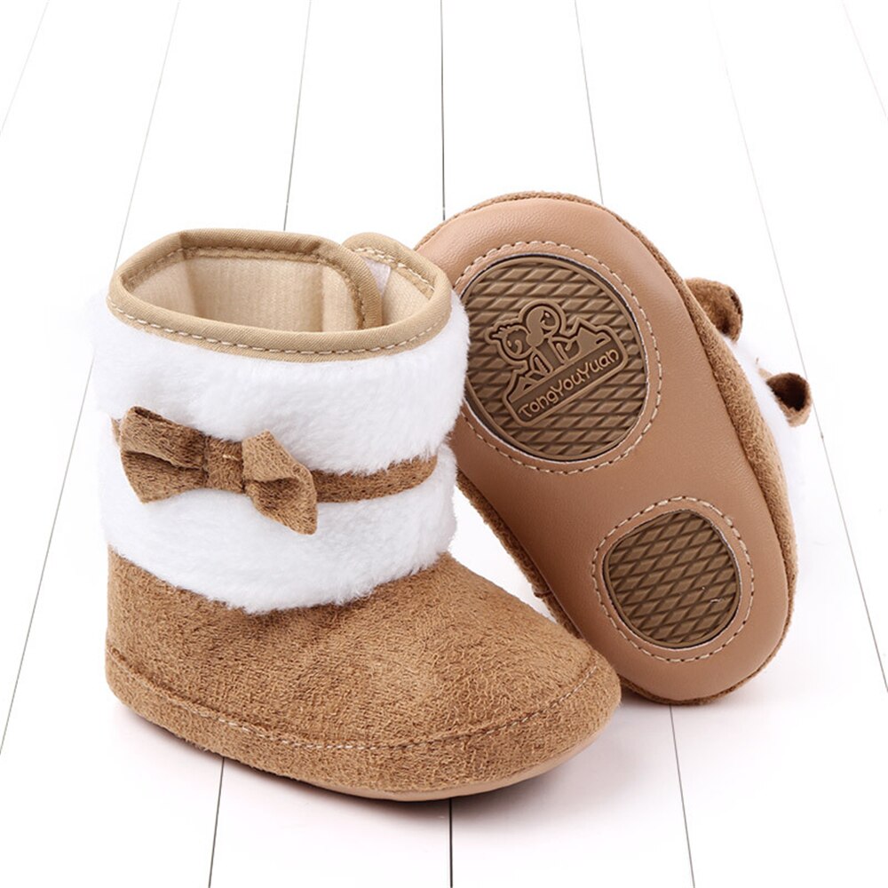 Winter Cotton Casual Flat Baby Boots Toddler Boy Girl Booties Shoes with Bowknot for Kid 0-12 Months