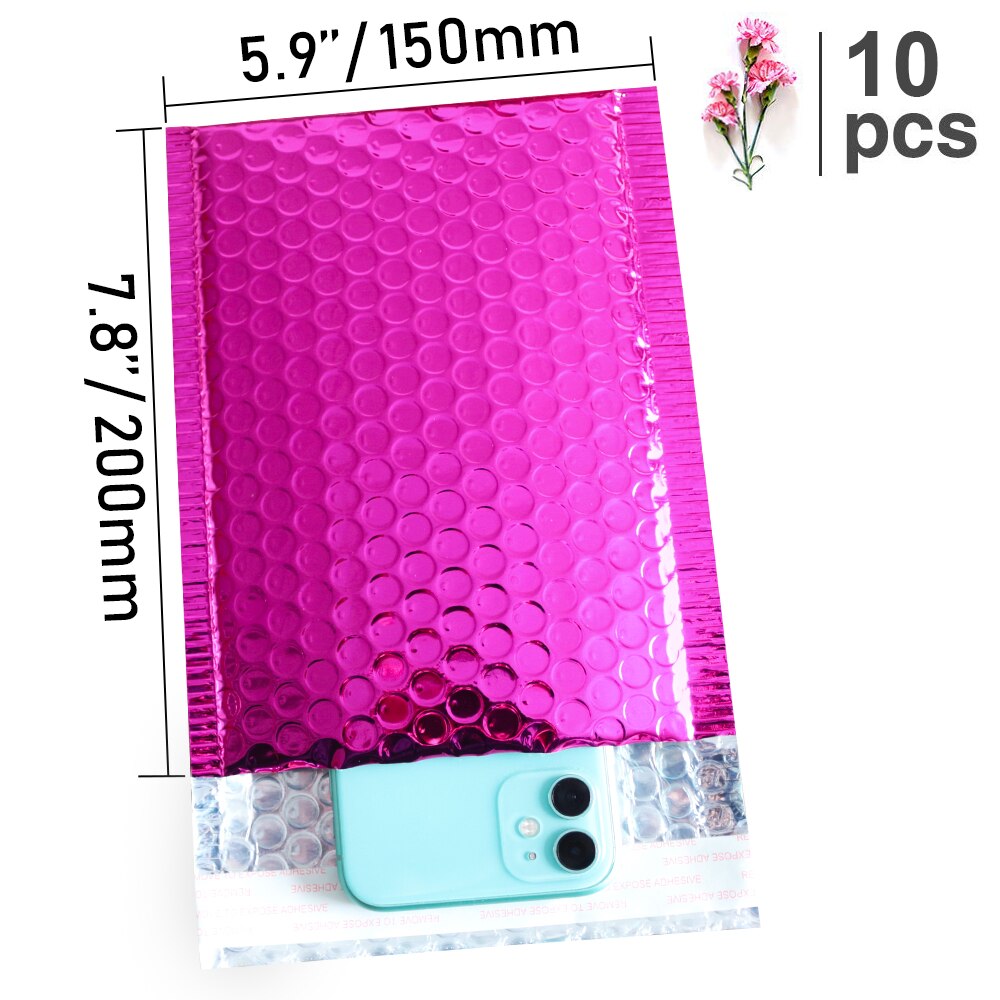 10pcs Rose Pink Foil Bubble Bags Metallic Bubble Mailers Aluminized Postal Bags Wedding Packaging Padded Envelopes: 150x200mm-10 pieces