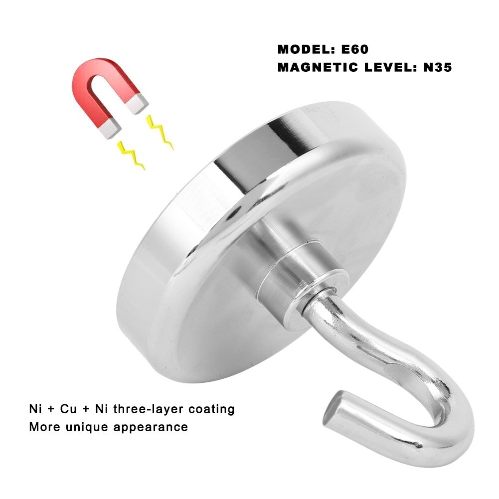 Magnetic Hook Fishing Magnet Power Tool Accessory Anti-Rust Coating with 20-Meter Red Rope key magnet Lifting Magnet