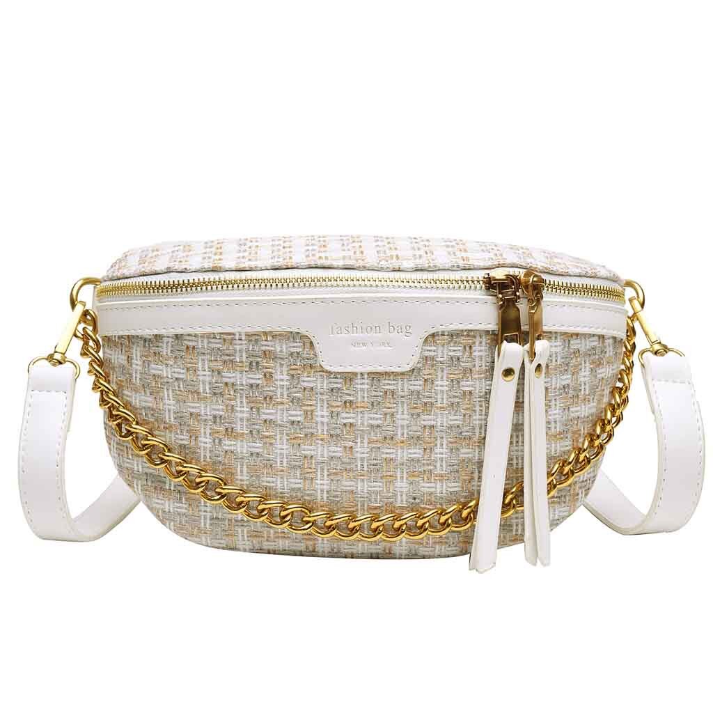 Women Pocket Chest Bag Woven Shoulder Bag Messenger Phone Bag многофункциональная сумка сумка кожаная женская: White