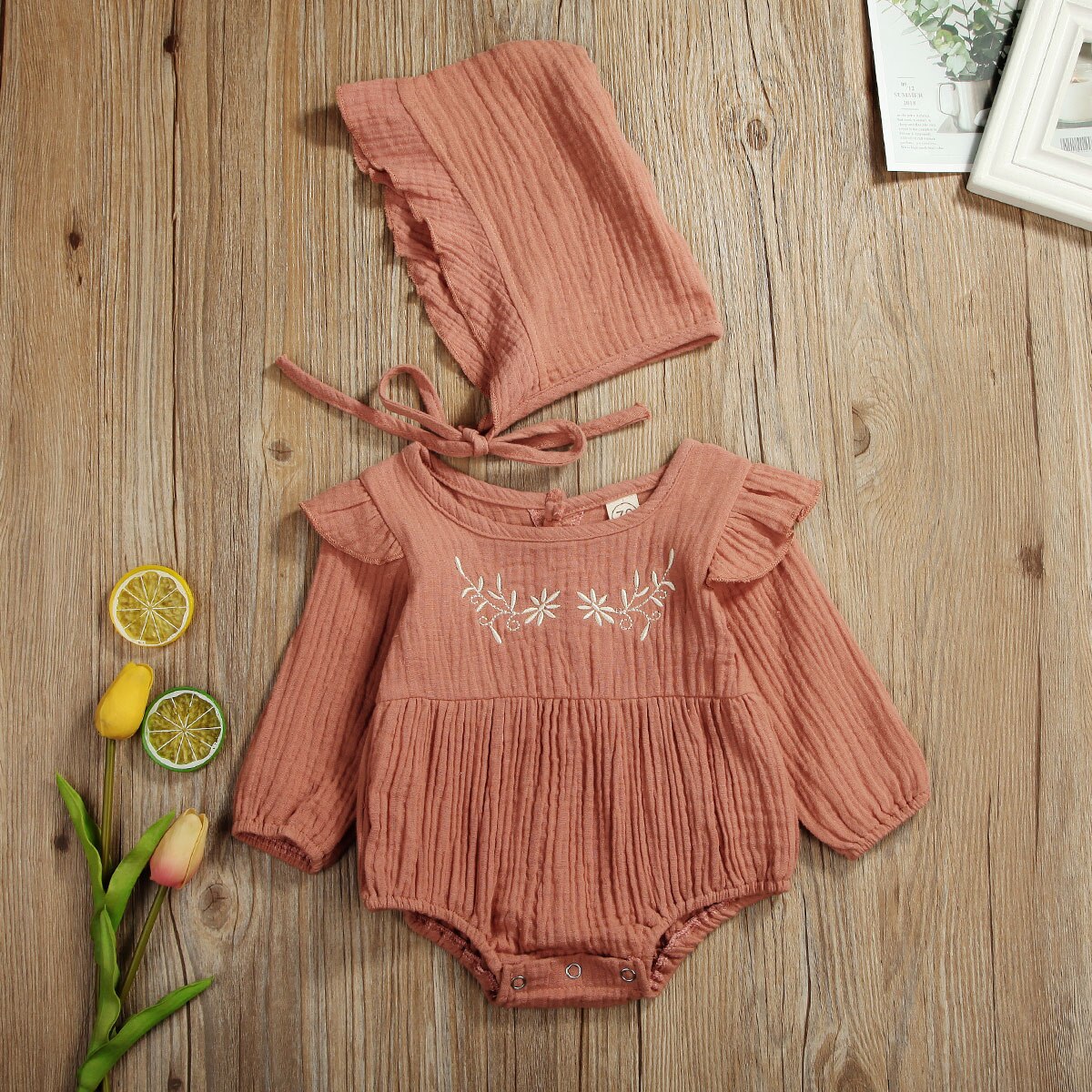 newborn baby girl ruffle long sleeve bodysuit with hat infant body bebe one piece