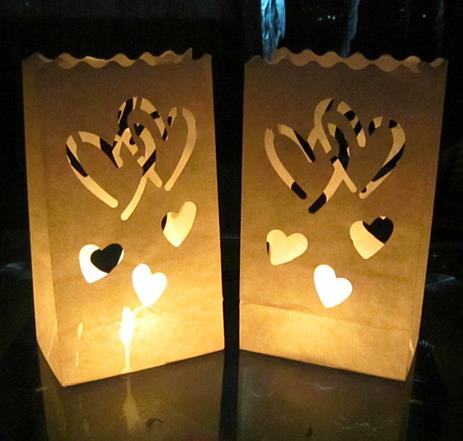 10 pcs/lot en plein air bougie lanterne étoiles thé porte-lumière papier lanterne bougie sac pour fête de fête fournitures de mariage décoration: double heart