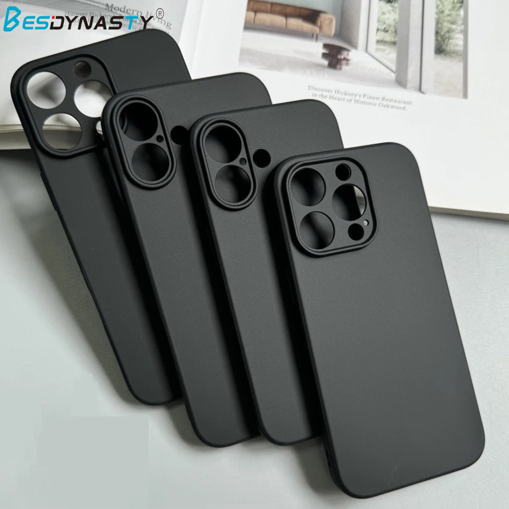 Funda de teléfono mate de silicona negra de lujo para iphone 17 Air 16 15 14 13 12 11 Pro Max 16 15 14 Plus funda trasera suave de TPU