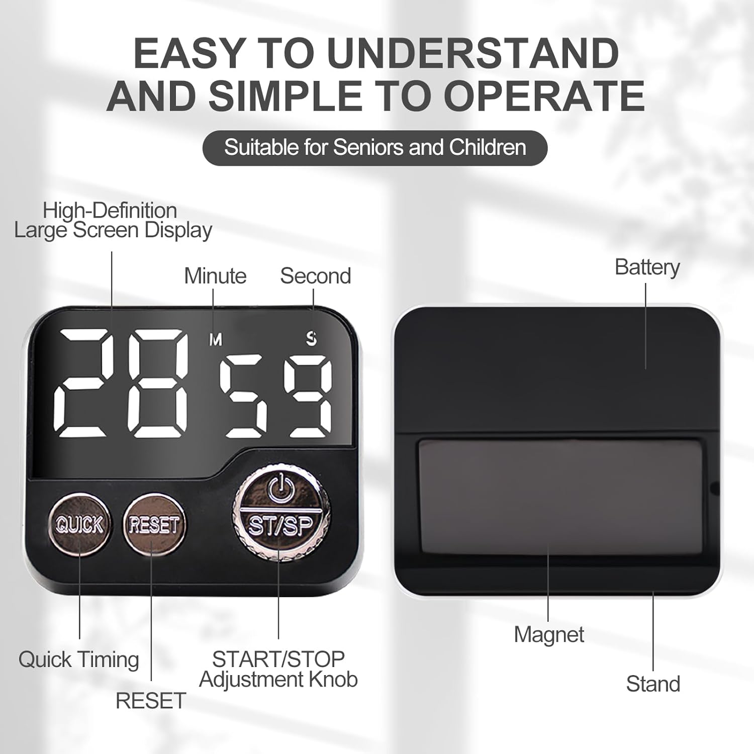 Rotate Digital Visual Timer for Kitchen & Study，100min Study&kitchen Cute Egg Timer with Magnetic Back for Shower Yoga Oven