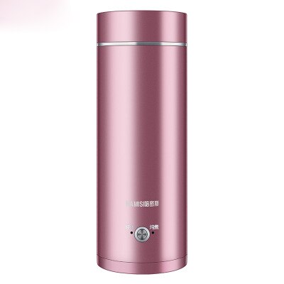 Draagbare elektrische waterkoker voor op reis, mini-thermoskan, slimme theepot, verwarmende kop, melk kokende boiler, roestvrijstalen metalen warmer: Roze / Au-adapter