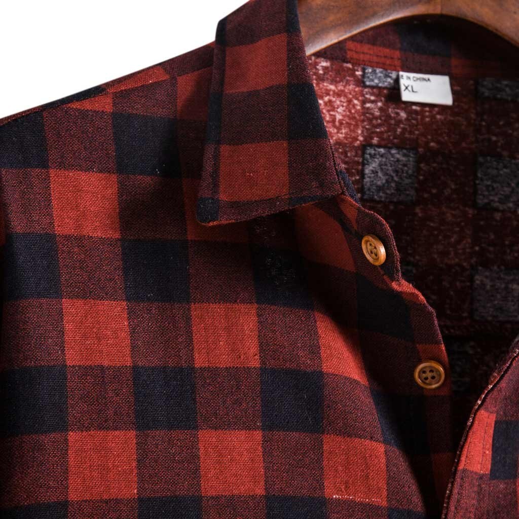 Red And Black Plaid Shirt Men Shirts Summer Chemise Homme Mens Checkered Shirts Long Sleeve Shirt Men Blouse#G30