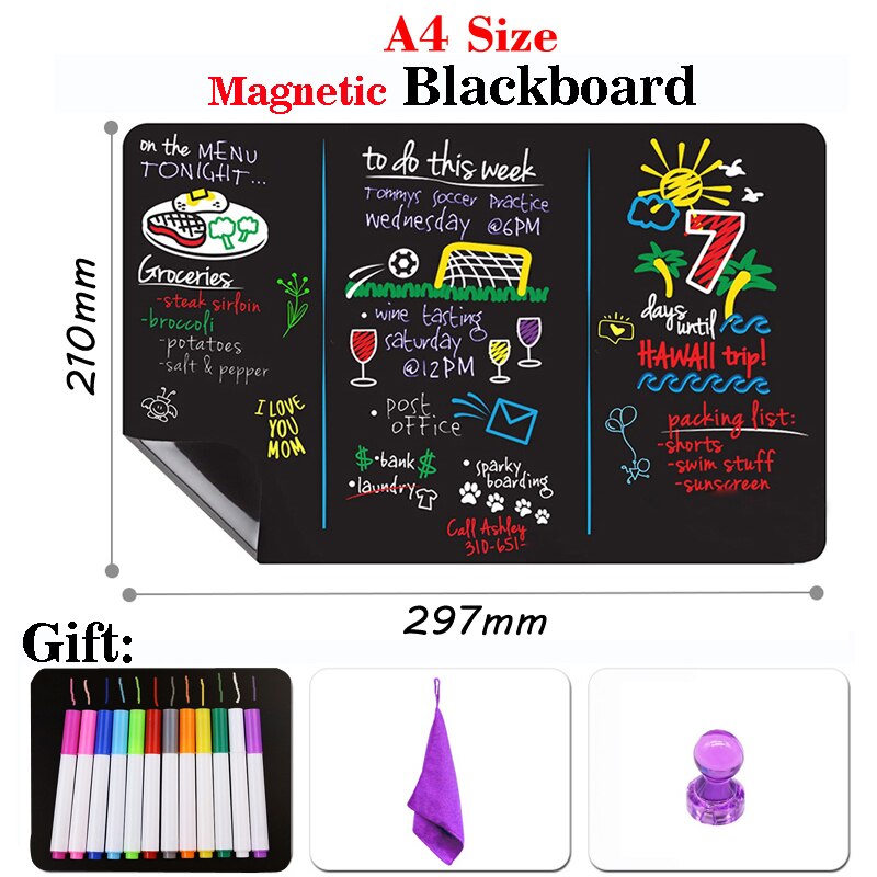 A4 Size Small Chalkboards Chalk Board Children Blackboard Magnetic Menu Whiteboard Black Stickers Dust Free Chalk: Default Title