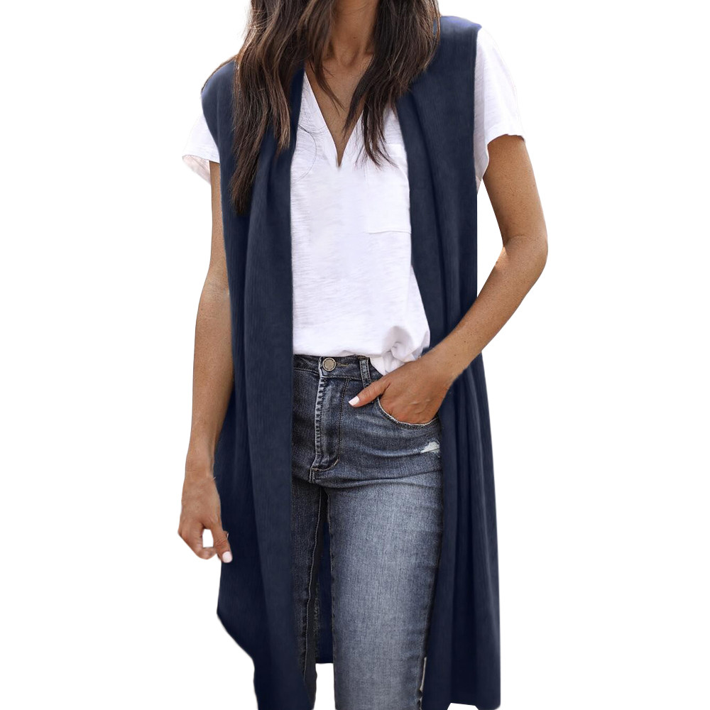 Gilet Long sans manches pour femmes, , Bar, automne, Kimono Cardigan, manteau, poche avant ouverte, décontracté, léger, Chamarras