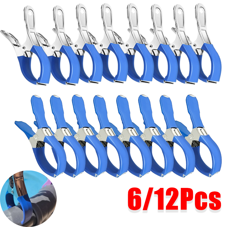 Clips de couverture de piscine réutilisables en acier inoxydable, avec poignée en plastique, Clips à ressort coupe-vent adaptés aux couvertures de piscine au sol, 12/6 pièces