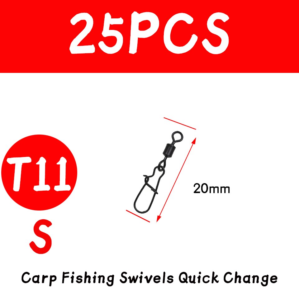 JIGEECARP girelle da pesca alla carpa da 25 pezzi Snap a cambio rapido per attrezzatura da pesca alla carpa attrezzatura da pesca terminale: 25pcs T11 S