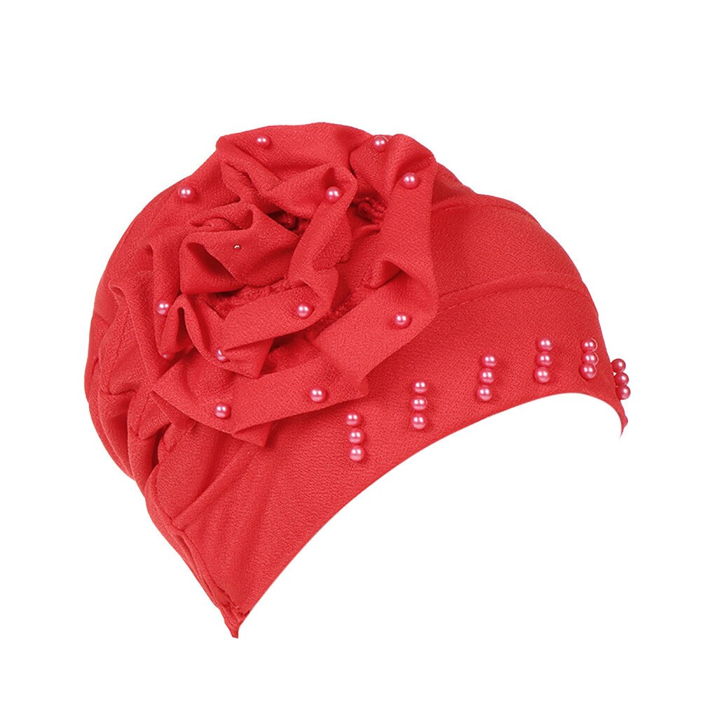 #5 Mode Vrouwen Kralen India Hoed Moslim Ruche Kanker Chemo Beanie Sjaal Tulband Cap Freeship: Red