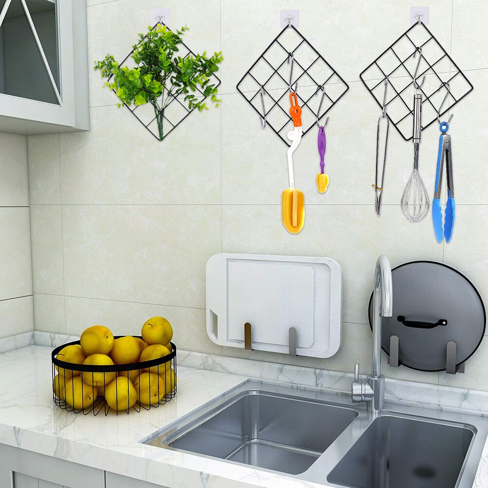 Art Display Mesh Storage Shelf Organizer Postcards DIY Rack Holder Modern Home Wall Decoration Iron Grid Decor Wall Black