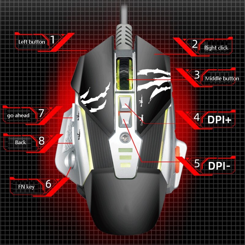 E-Sports Game Pressure Grab the Mouse Ergonomic Wired Mouse 8-Button Programmable Mouse Gaming Mouse