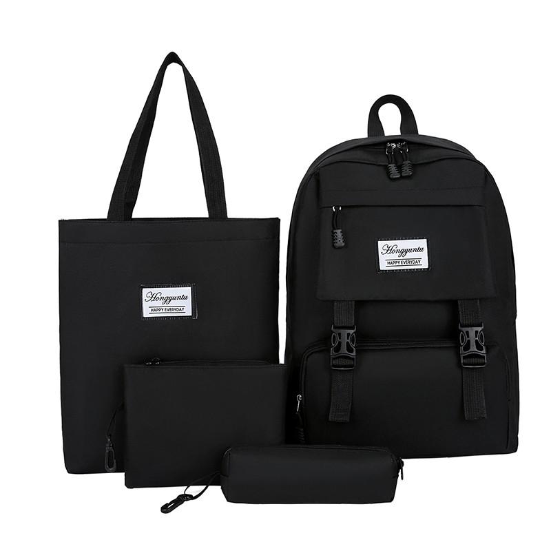 4-teilig lässig Schule Rucksack Schule Taschen Für Teenager Mädchen Nylon Frauen Rucksack freundlicher Schüler Schulter Taschen Mochilas: Schwarz