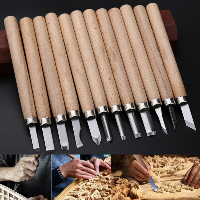 8/10/12pcs Gouge Lathe Chisel Woodworking Wood Tools Carving Turning Art Kit DOM668