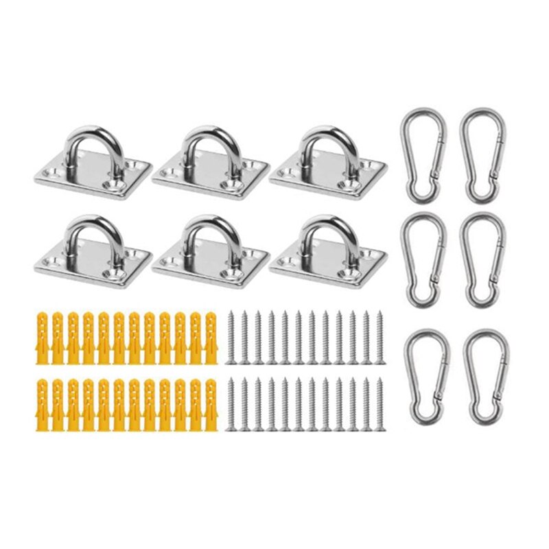 6 Pcs Suspended Ceiling Wall Mount U-Shaped Hooks Stainless Steel Heavy Duty Multi-Function Hammock Hook Plate with Hook: Default Title