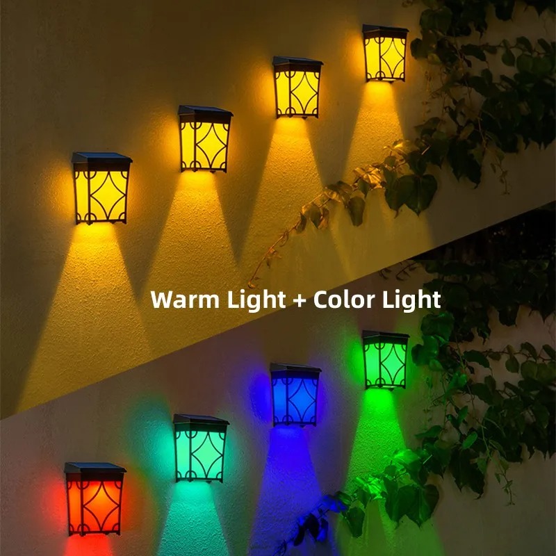 Verlichting op zonne-energie Buitenwas Wandlamp RGB en warmlicht Waterdicht voor Patio Tuin Balkon Landschap Decoratieve verlichting