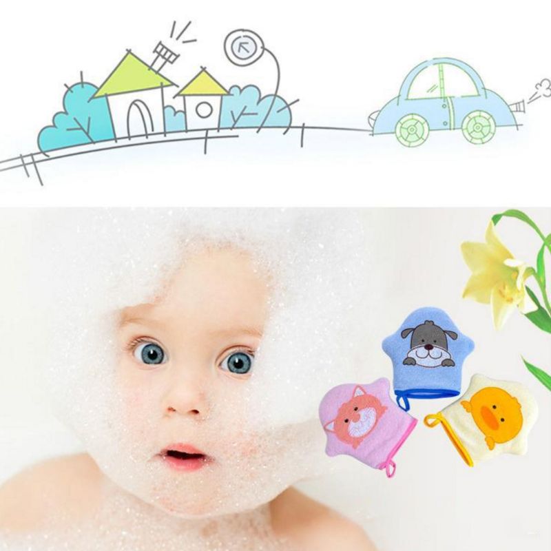 Supersuave guante de algodón con estampado de dibujos animados para bebé, cepillo para ducha de baño, esponja para niños, Bola de toalla para frotar, L4MC