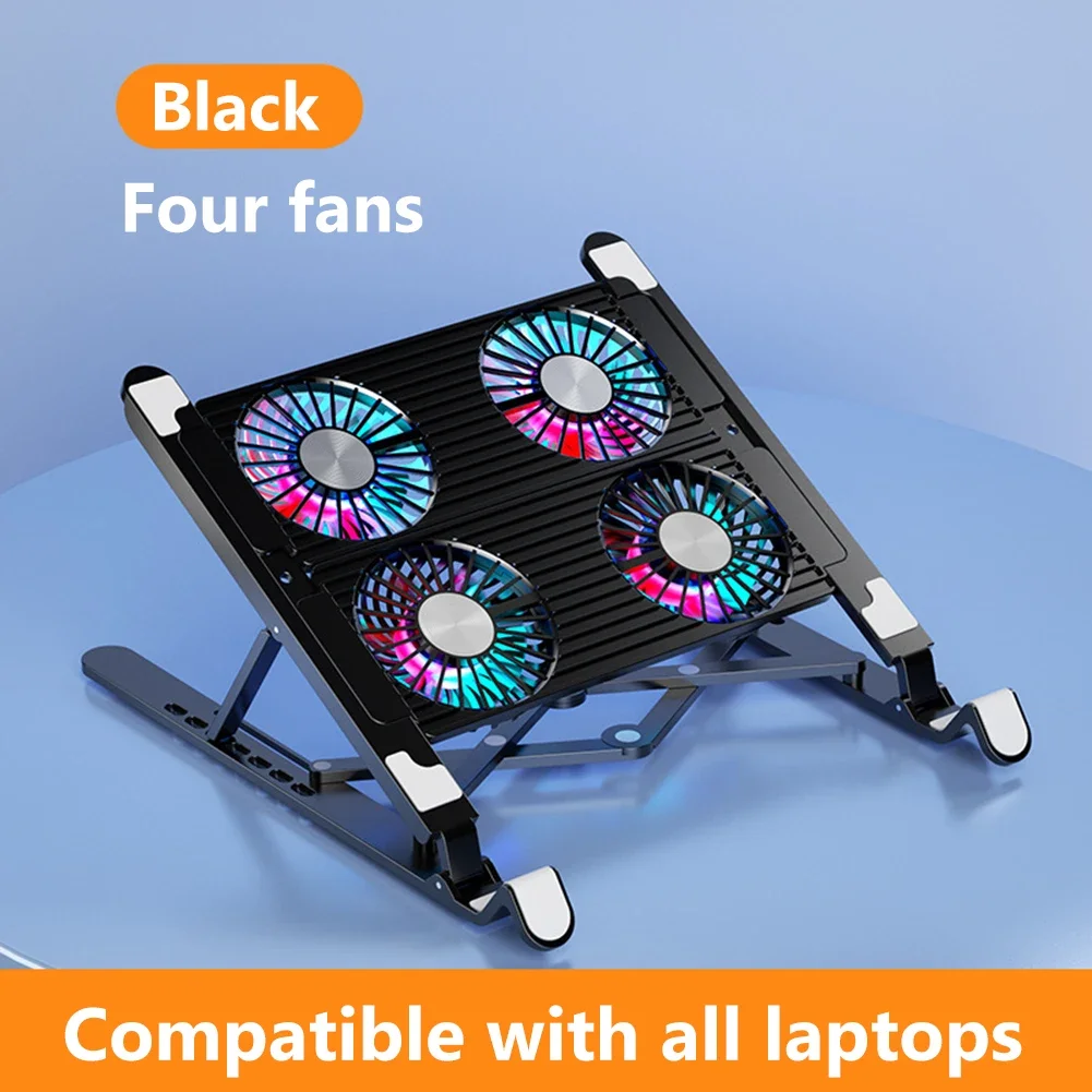 Laptop Cooler Base Stand Foldable Laptop Cooling Pad Portable Adjustable Suporte Para Notebook For 11-Inch With 2/4 Fans: Brown