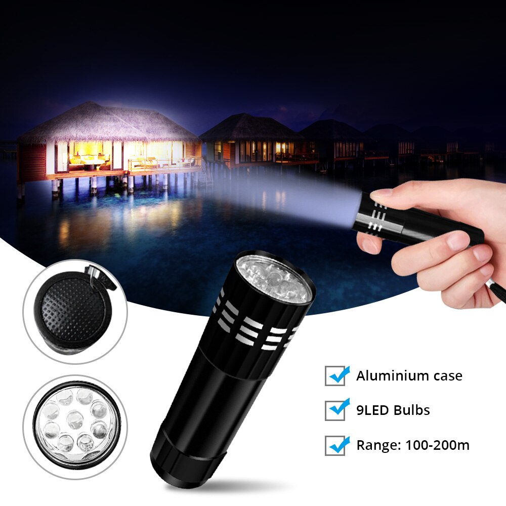 9 LED Flashlight Ultra Light 3 x AAA Battery Bright Torch Powerful Portable Waterproof Torch Aluminum Emergency Hand Light Lamp