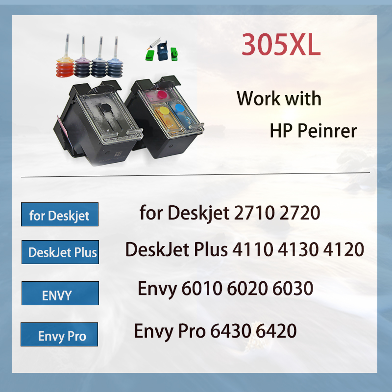 305XL Refilled Ink Cartridge Replacement for HP 305 XL HP305 DeskJet 2710 2720 4110 4120 4130 ENVY 6010 6020 6030 6420
