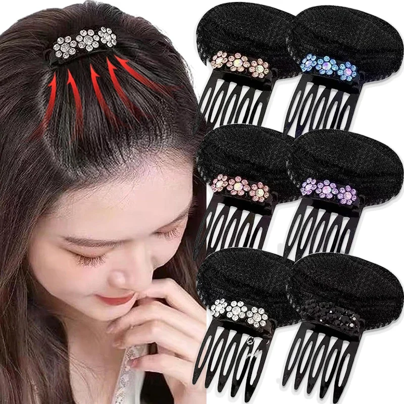 Rhinestone Puff Hair Head Cushion Invisible Fluffy Hair Pad Sponge Clip Bun Bump Volume Hairs Base For Women Hair Accessory