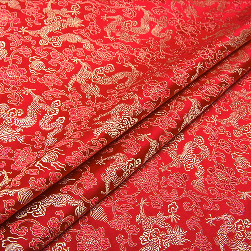 75cm Satin Silk Brocade Fabric Dragon Pattern Fabric for Sewing DIY Material for Clothes Width 75cm