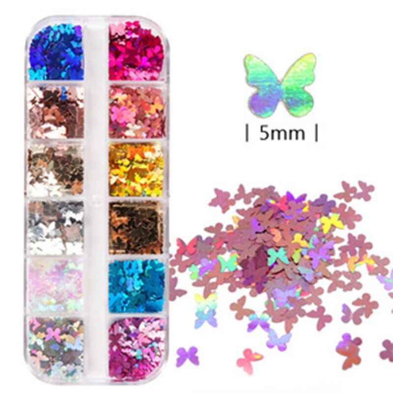 12 Grids/Doos Holografische Glitter Vlinder Vorm Pailletten Epoxyhars Vullen Diy Ambachten Sieraden Maken Flake Nail Art