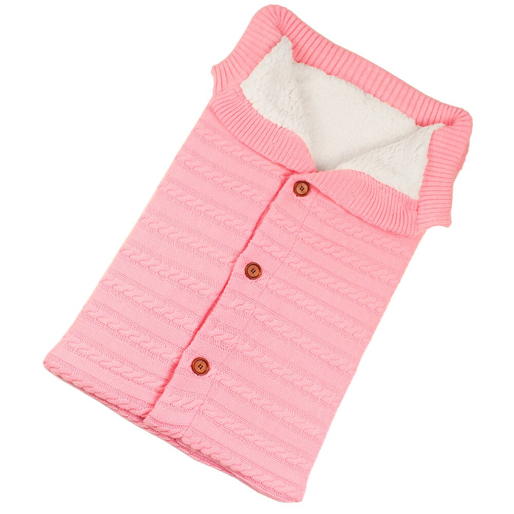 Baby Baby Gebreide Warme Inbakeren Slaapzak Knop Deken Fleece Dikte Herfst/Winter Kinderwagen Warm Wrap Deken 68*40Cm: Roze