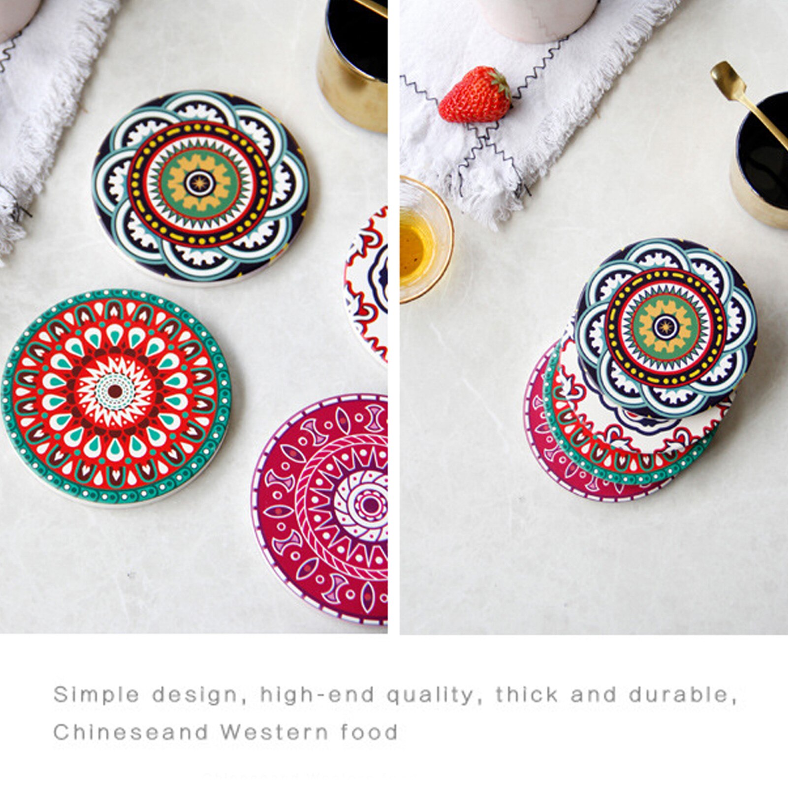 Dessous de verre antidérapant pour tasse de café ou de thé, tapis de dessous de verre, napperon, isolation thermique, tapis de tasse adiabatique imprimé en céramique, chambre à coucher, maison