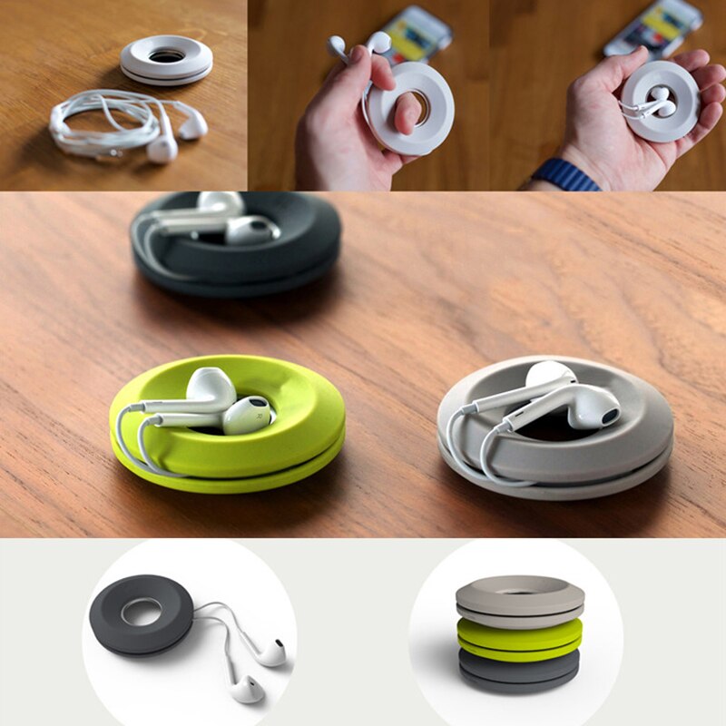 Cute Donut Magnet Silica Headphones Earphone Holder Cable Winder Cord Organizer Box Cord Wire Storage Case Managemet