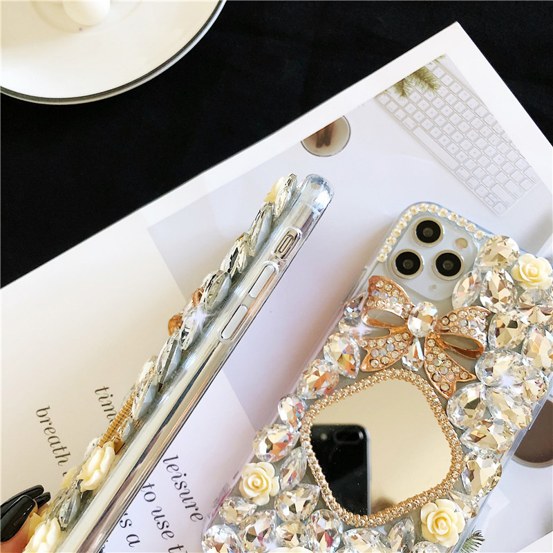 Suitable for IPhone 11/12promax 7/8plus Rhinestone Makeup Mirror Bow Case for IPhone XSmax XR XS X Protective Sleeve