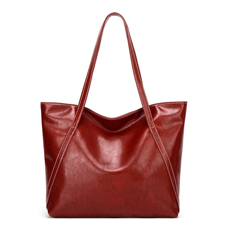 LYKANEFU Soft Oil Leaher Handbag Women's Hobo Shoulder Bags Top Handles Handbag Large Capacity Women Bag Shopping: Wine Red