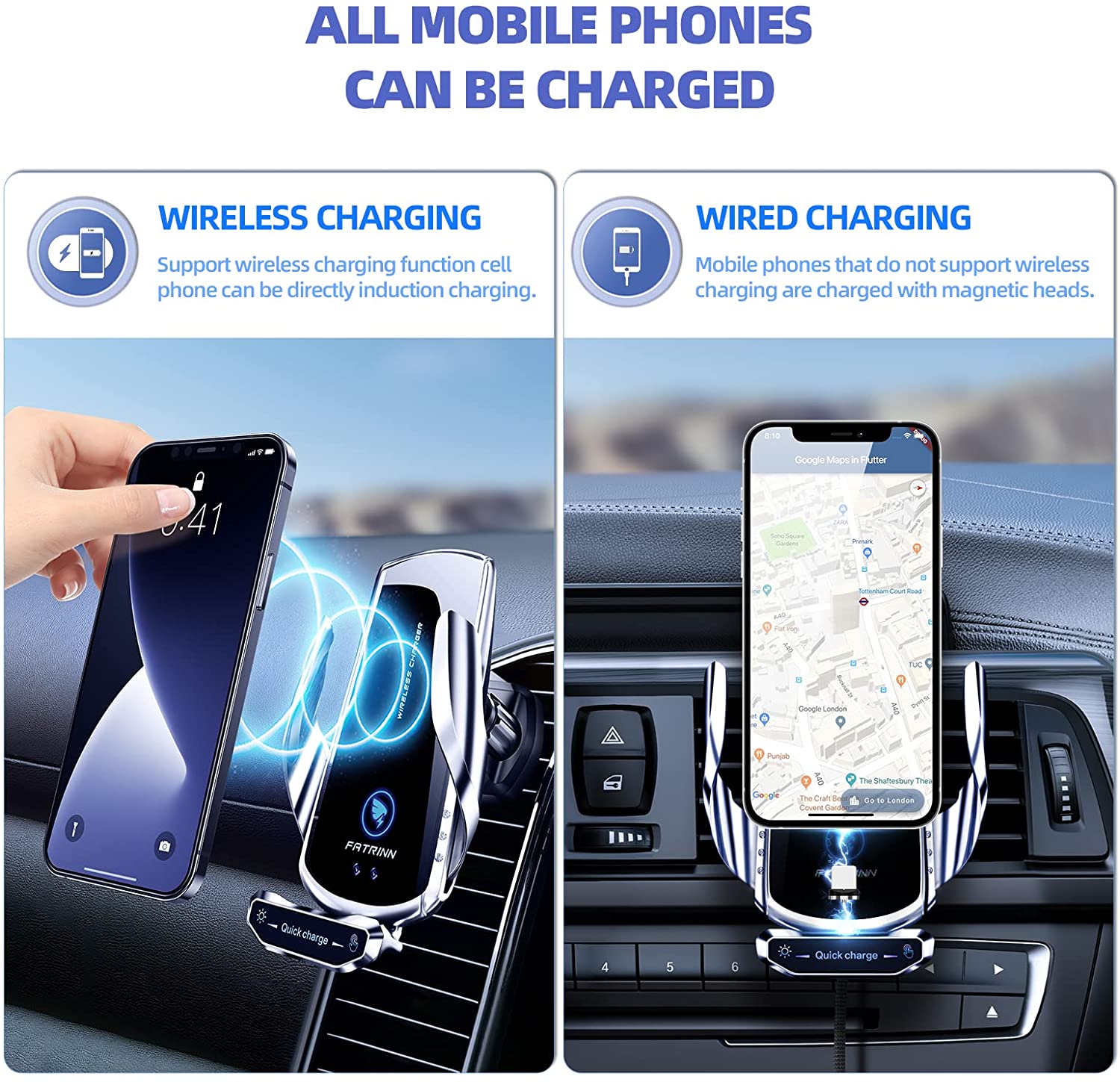 Wireless Car Charger Mount 15W Qi Snelle Opladen Auto Vastklemmen Voorruit Air Vent Mobiele Telefoon Houder Beugel Voor Smartphone