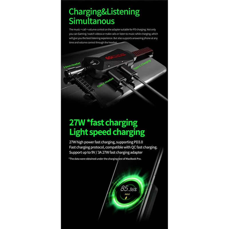 3 -in- 1 high-resolution mobile gaming sound card with type-c connector and charger adapter for samsung and huawei