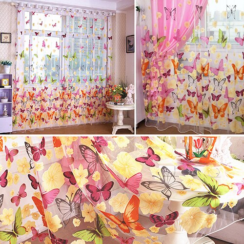 Sommerfugl rene gardiner til stue soverom fargerik voile tyll persienner kjøkken vindu behandlinger panel gardiner